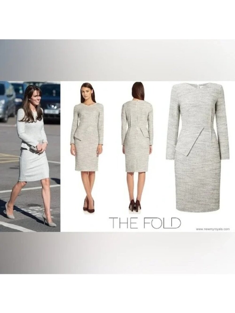 The Fold London Eaton Dress Winter White Tweed Origami Peplum Kate Middleton 16